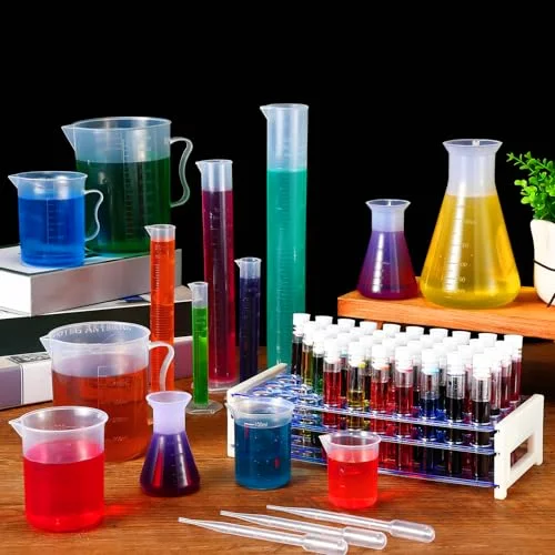Plastic Test Tubes with Rack 5 Graduated Cylinder 6 Beakers 3 Erlenmeyer Flask 10 Plastic Transfer Pipette for Lab Party DIY view 5