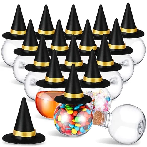 Spherical Plastic Potion Bottles with Hat Ball Shape Round Bottles for Drink Candy Jar Halloween Table Decoration DIY Crafts Gifts (4 Colors) view 6