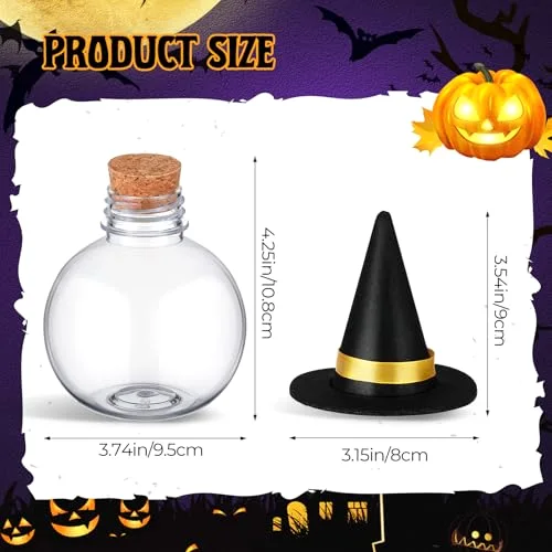Spherical Plastic Potion Bottles with Hat Ball Shape Round Bottles for Drink Candy Jar Halloween Table Decoration DIY Crafts Gifts (4 Colors) view 7