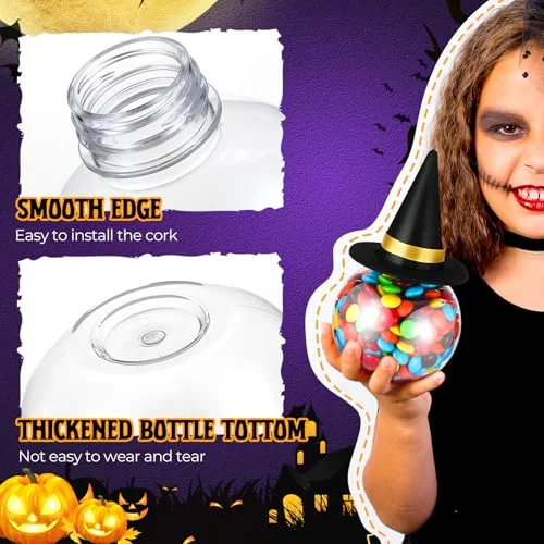 Spherical Plastic Potion Bottles with Hat Ball Shape Round Bottles for Drink Candy Jar Halloween Table Decoration DIY Crafts Gifts (4 Colors) view 8