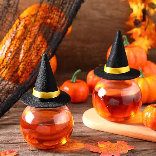 Spherical Plastic Potion Bottles with Hat Ball Shape Round Bottles for Drink Candy Jar Halloween Table Decoration DIY Crafts Gifts (4 Colors) view 9