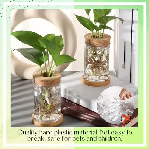 Propagation Vases for Plants Plastic Plant Propagation Station with Hole Lid and Bamboo Stand Growing in Water Hydroponic Home Office Table Decoration(Classic Style) view 8
