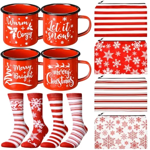 Christmas Gifts Bulk Christmas Coffee Mugs Enamel Cups Xmas Makeup Bags Santa Goodie Bags Xmas Socks Holiday Gift for Women Family Friend Holiday Winter Party()