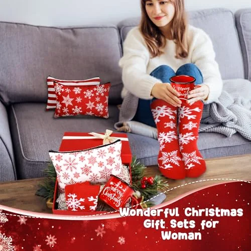 Christmas Gifts Bulk Christmas Coffee Mugs Enamel Cups Xmas Makeup Bags Santa Goodie Bags Xmas Socks Holiday Gift for Women Family Friend Holiday Winter Party() view 2