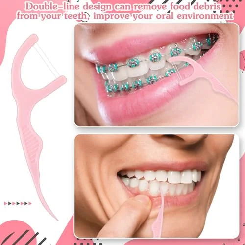 Dual Line Floss Picks Dental Floss Sticks Bulk Non Breakable Toothpicks Double String Tooth Picks Flossers for Adults Teeth Cleaning Family Travel() view 4