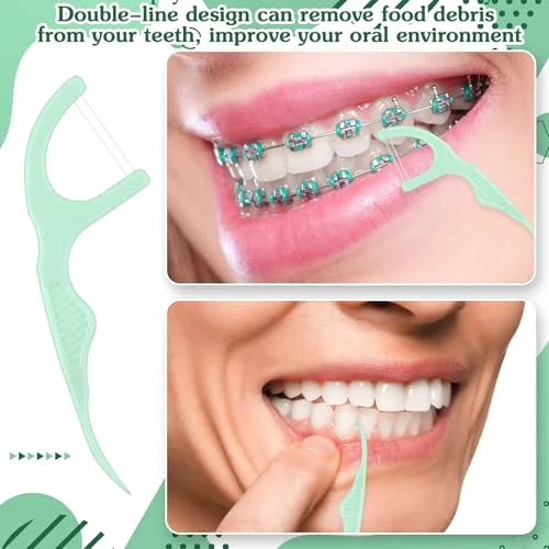 Dual Line Floss Picks Dental Floss Sticks Bulk Non Breakable Toothpicks Double String Tooth Picks Flossers for Adults Teeth Cleaning Family Travel() view 9