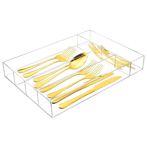 Acrylic Silverware Organizer Small Utensil Drawer Organizer for Flatware Utensils Drawer, Office, Bathroom