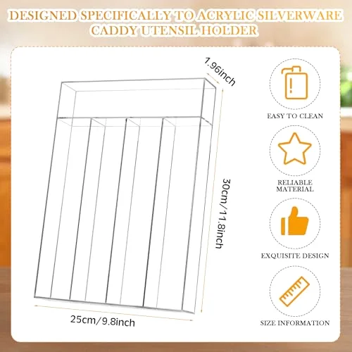 Acrylic Silverware Organizer Small Utensil Drawer Organizer for Flatware Utensils Drawer, Office, Bathroom view 2