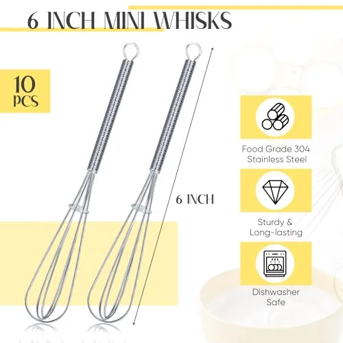 Mini Whisk Bulk Small Whisks for Cooking 304 Stainless Steel Tiny Whisk for Baking, Whipping, Beating Eggs, Mixing Sauces, Blending Ingredients () view 8