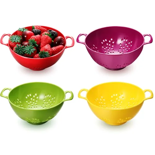 Mini Colander for Kitchen Plastic Berry Strainer with Double Handles 7.5 x 6 x Small Colander Strainer for Fruits Vegetables Food (Lemon)