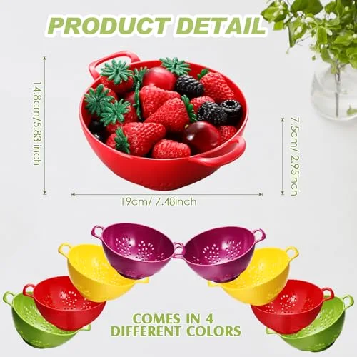 Mini Colander for Kitchen Plastic Berry Strainer with Double Handles 7.5 x 6 x Small Colander Strainer for Fruits Vegetables Food (Lemon) view 2