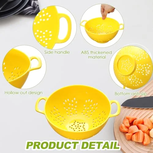 Mini Colander for Kitchen Plastic Berry Strainer with Double Handles 7.5 x 6 x Small Colander Strainer for Fruits Vegetables Food (Lemon) view 3