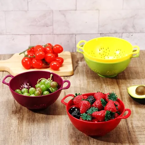 Mini Colander for Kitchen Plastic Berry Strainer with Double Handles 7.5 x 6 x Small Colander Strainer for Fruits Vegetables Food (Lemon) view 5
