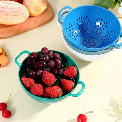 Mini Colander for Kitchen Plastic Berry Strainer with Double Handles 7.5 x 6 x Small Colander Strainer for Fruits Vegetables Food (Lemon) view 10