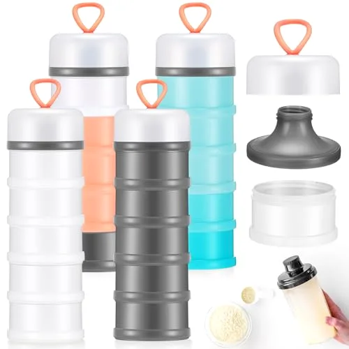 Protein Powder Container 5 Layers Stackable Leakproof Container Powder Dispenser with Funnels Stand Keychain Flour Canister for Workout Fitness()