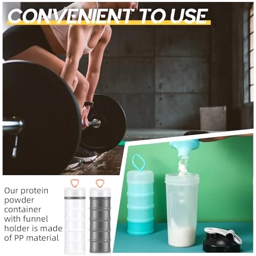 Protein Powder Container 5 Layers Stackable Leakproof Container Powder Dispenser with Funnels Stand Keychain Flour Canister for Workout Fitness() view 5