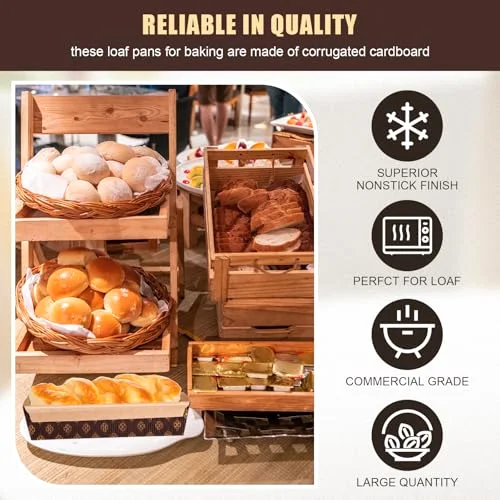 8 x 3 x 2 Inches 6 x 2.5 x 2 Inches 3 x 1.5 x 1.5 Inches Paper Loaf Pan Disposable Paper Baking Pan with Lids Disposable Paper Pans Mold for Cake Bread Oven Loaf Bakery view 3