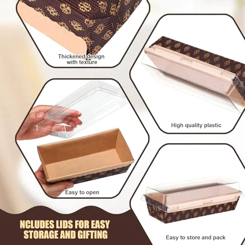 8 x 3 x 2 Inches 6 x 2.5 x 2 Inches 3 x 1.5 x 1.5 Inches Paper Loaf Pan Disposable Paper Baking Pan with Lids Disposable Paper Pans Mold for Cake Bread Oven Loaf Bakery view 4