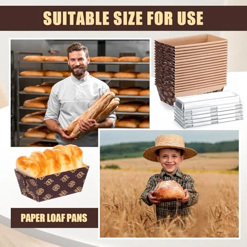 8 x 3 x 2 Inches 6 x 2.5 x 2 Inches 3 x 1.5 x 1.5 Inches Paper Loaf Pan Disposable Paper Baking Pan with Lids Disposable Paper Pans Mold for Cake Bread Oven Loaf Bakery view 5