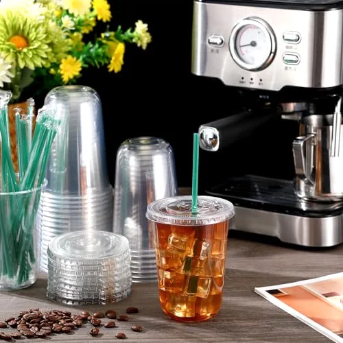 Disposable Iced Plastic Cups with Lids Straws view 2