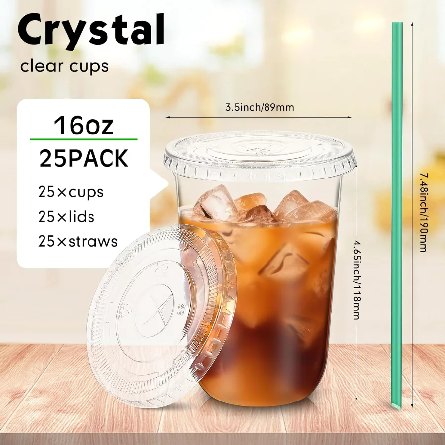 Disposable Iced Plastic Cups with Lids Straws view 3