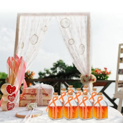 Glass Bottles with Cork and Straw Mini Empty Glass Bottle for Drinks Reusable Liquor Bottles with Silk Ribbon and Funnels for Cocktail, Wedding Party() view 4