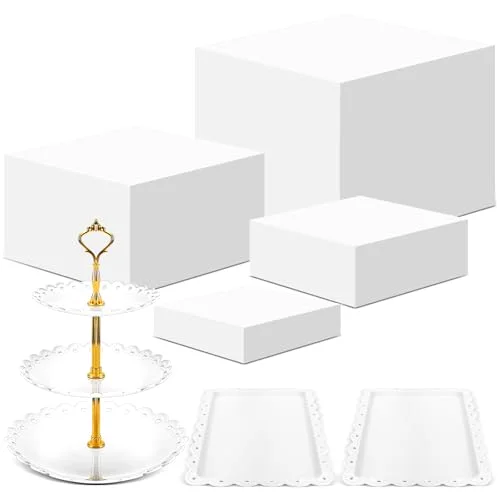 Buffet Risers with Cupcake Stand Holder Serving Tray, Food Risers for Buffet Table, Display Stand Catering Dessert Collectibles, Acrylic Cube Boxes Nesting for Party (Transparent) view 6