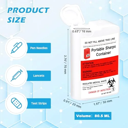Pocket Travel Sharps Disposal Container Needle Disposal Containers Home Small Sharps Portable Biohazard Syringe Box for Home Travel Diabetic Supplies() view 7
