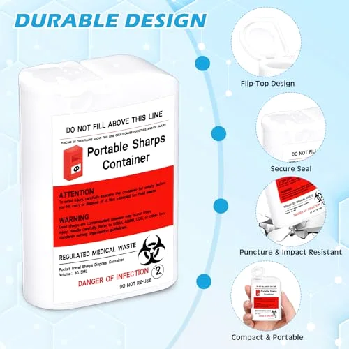 Pocket Travel Sharps Disposal Container Needle Disposal Containers Home Small Sharps Portable Biohazard Syringe Box for Home Travel Diabetic Supplies() view 8