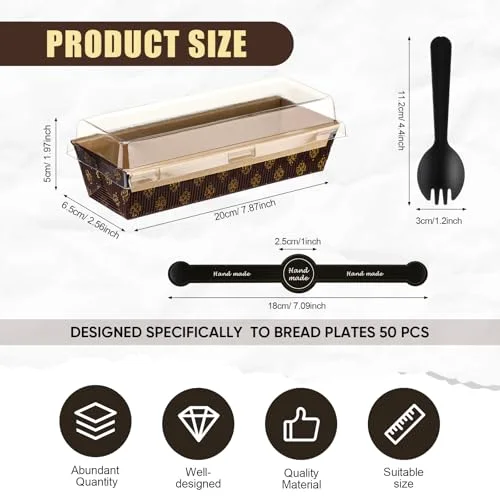 8 x 2.5 Inches 1lb Paper Loaf Pan with Lids and Plastic Spoons Sealing Sticker Disposable Paper Baking Pan Mold for Cake Bread Oven Loaf Bakery view 2