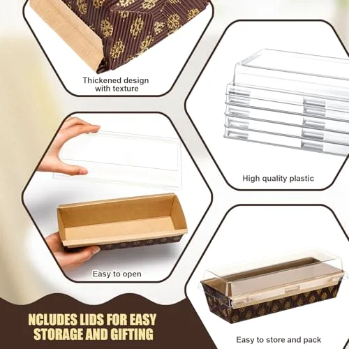 8 x 2.5 Inches 1lb Paper Loaf Pan with Lids and Plastic Spoons Sealing Sticker Disposable Paper Baking Pan Mold for Cake Bread Oven Loaf Bakery view 3