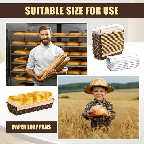 8 x 2.5 Inches 1lb Paper Loaf Pan with Lids and Plastic Spoons Sealing Sticker Disposable Paper Baking Pan Mold for Cake Bread Oven Loaf Bakery view 5