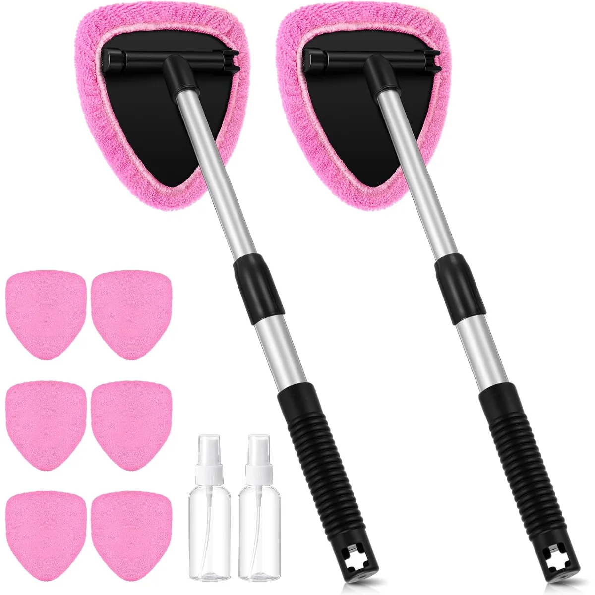 Windshield Cleaner Tool Car Window Cleaning Supplies with Extendable Handle Include 6 Washable Microfiber Bonnets 2 Empty Spray Bottle Glass Wiper Kit()