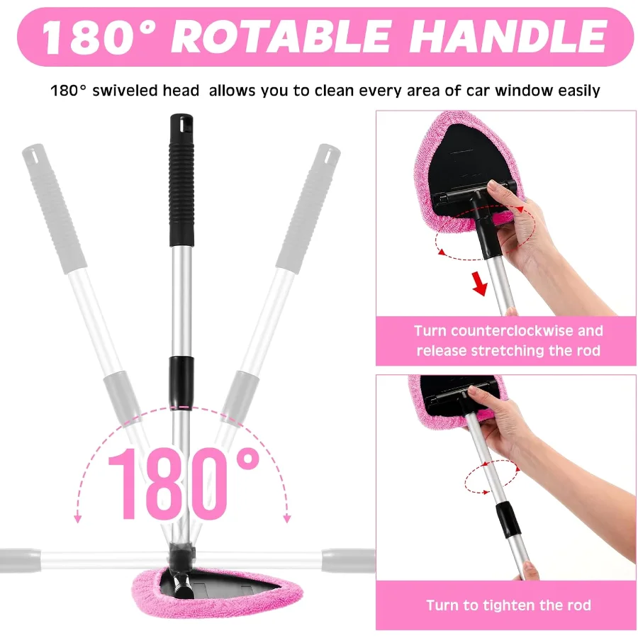 Windshield Cleaner Tool Car Window Cleaning Supplies with Extendable Handle Include 6 Washable Microfiber Bonnets 2 Empty Spray Bottle Glass Wiper Kit() view 3
