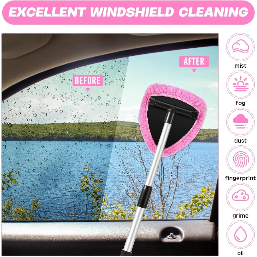 Windshield Cleaner Tool Car Window Cleaning Supplies with Extendable Handle Include 6 Washable Microfiber Bonnets 2 Empty Spray Bottle Glass Wiper Kit() view 4