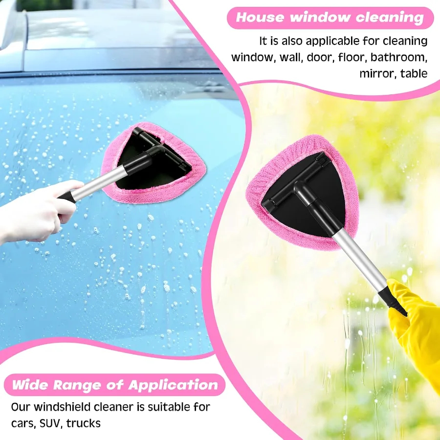 Windshield Cleaner Tool Car Window Cleaning Supplies with Extendable Handle Include 6 Washable Microfiber Bonnets 2 Empty Spray Bottle Glass Wiper Kit() view 5