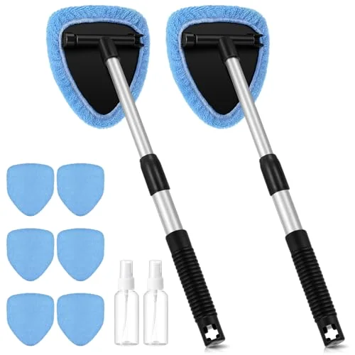 Windshield Cleaner Tool Car Window Cleaning Supplies with Extendable Handle Include 6 Washable Microfiber Bonnets 2 Empty Spray Bottle Glass Wiper Kit() view 6