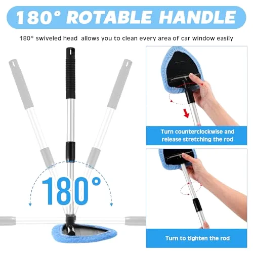 Windshield Cleaner Tool Car Window Cleaning Supplies with Extendable Handle Include 6 Washable Microfiber Bonnets 2 Empty Spray Bottle Glass Wiper Kit() view 8