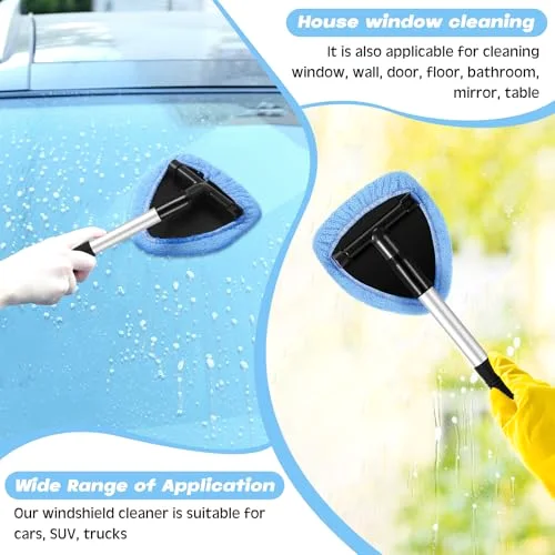 Windshield Cleaner Tool Car Window Cleaning Supplies with Extendable Handle Include 6 Washable Microfiber Bonnets 2 Empty Spray Bottle Glass Wiper Kit() view 10