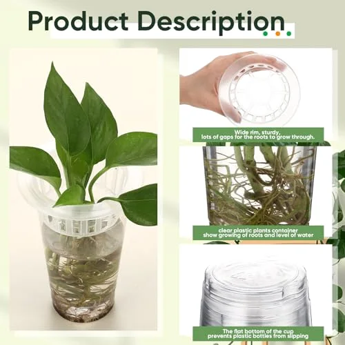 Plastic Plant Propagation Station Desktop Terrariums Plant Tabletop Vase with Hydroponic Baskets for Indoor Home Office Desktop Decor (4.25'',4.57'',5.47'') view 3