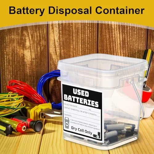 Battery Recycling Disposal Container with Label, Transparent view 4