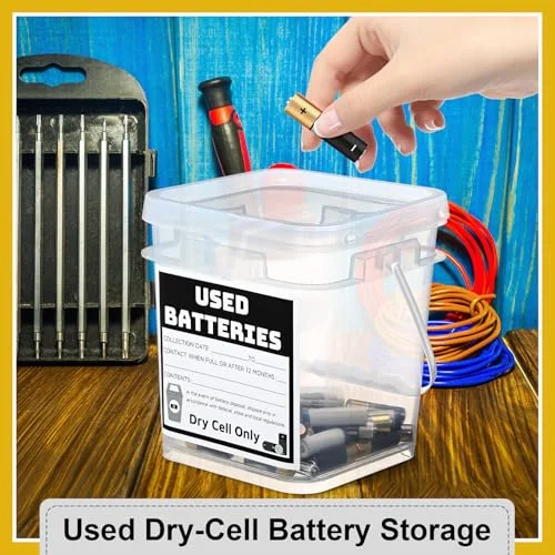 Battery Recycling Disposal Container with Label, Transparent view 5