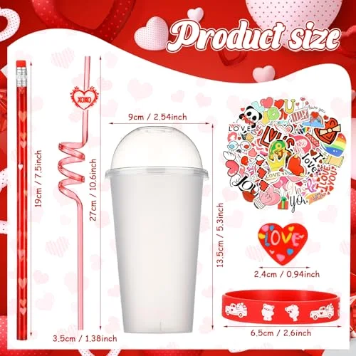 Valentines Day Stationery Gifts Set Valentine Axolotl Dog Goodie Bag Fillers Heart Eraser Pencils Silicone Bracelet for Exchange Gift Party Favors Prizes Rewards(Love) view 3