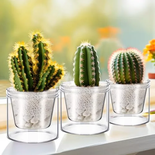 Self Watering Pot for Indoor Plants Glass Planter Small Plant Pot with Saucer Reservoir Drainage Holes Bottom Watering Pot for African Violet Orchid Flowers Houseplant view 4