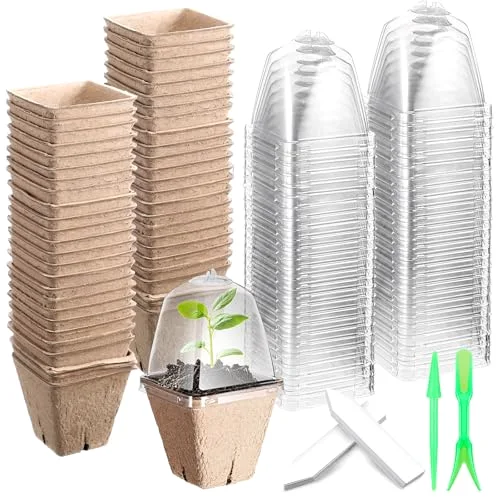 Biodegradable Nursery Pots with 30 Humidity Dome and 30 Labels, 2.36" Plant Nursery Seed Starter Planter Biodegradable Peat Pots for Planting Seedlings, Vegetables (Round) view 6