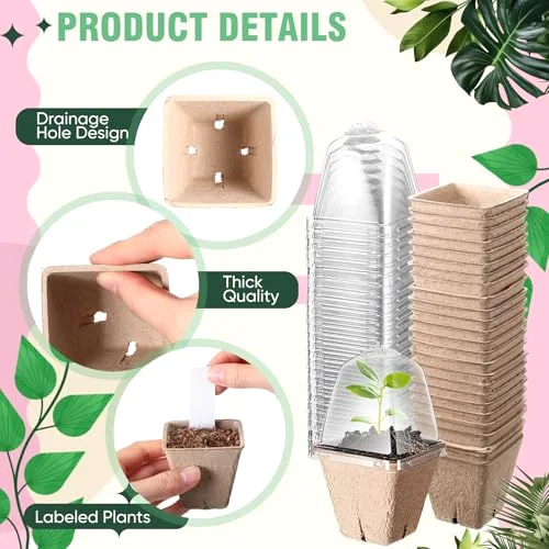 Biodegradable Nursery Pots with 30 Humidity Dome and 30 Labels, 2.36" Plant Nursery Seed Starter Planter Biodegradable Peat Pots for Planting Seedlings, Vegetables (Round) view 8