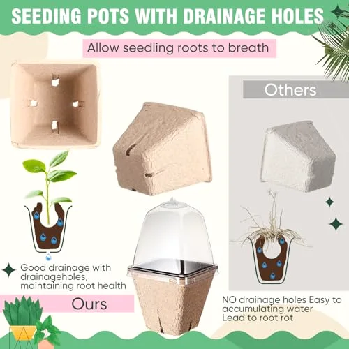Biodegradable Nursery Pots with 30 Humidity Dome and 30 Labels, 2.36" Plant Nursery Seed Starter Planter Biodegradable Peat Pots for Planting Seedlings, Vegetables (Round) view 9