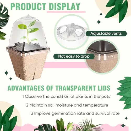 Biodegradable Nursery Pots with 30 Humidity Dome and 30 Labels, 2.36" Plant Nursery Seed Starter Planter Biodegradable Peat Pots for Planting Seedlings, Vegetables (Round) view 10