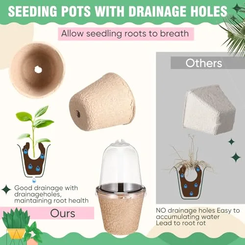 Biodegradable Nursery Pots with 30 Humidity Dome and 30 Labels, 3.15" Plant Nursery Seed Starter Planter Biodegradable Peat Pots for Planting Seedlings, Vegetables (Round) view 4