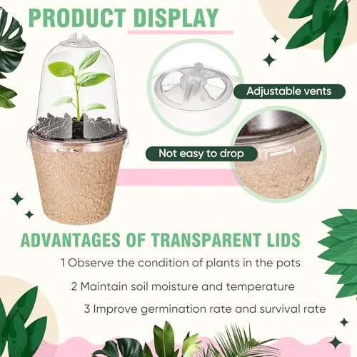 Biodegradable Nursery Pots with 30 Humidity Dome and 30 Labels, 3.15" Plant Nursery Seed Starter Planter Biodegradable Peat Pots for Planting Seedlings, Vegetables (Round) view 5